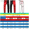 Men's Jeans Two Colors Spliced Into Jeans Men's Fashion Casual Trousers and Shorts Red Green w Denim Pants 28-38 L231225