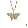 Pendentif Colliers Iced Out Animal Big Butterfly Collier Sier Bleu Plaqué Mens Hip Hop Bling Bijoux Cadeau Whole2281 Drop Livraison Pen Dhwky