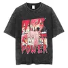 Men Washed Tshirt Anime Chainsaw Man T Shirt Women Streetwear Cotton T-shirt Power Loose Short Sleeve Shirts Pochita Denji Tees