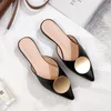 Slippers Cover Toe Mules For Women 2023 Big Size Loafers Shoes Flat Low Rivet Pantofle Slides Pointed Summer PU Metal Decora