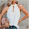 Womens Tanks Camis Summer Sleeveless Self Tie Neck Halter Top Solid Color Hollow Out Keyhole Casual Loose Blouses Vest Drop Delivery A Otup6