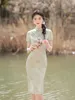 Etnische kleding zomer retro traditionele mandarijn kraag chiffon cheongsam Chinese dames qipao avondjurk met korte mouwen