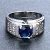 Classic Round Zircon White Blue Stone noivado de noivado para homens Mulheres Vintage Jóias de casamento feminino Male Promise Ring2712