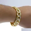 Tennismän Sand spräng armband kubansk kedjelänk legering isad ut hiphop guld sier ton tung 15 mm mens 8inches314w droppleverans juvelr otxko