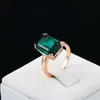 Natural Emerald Ring Zircon Diamond Rings for Women Engagement Wedding Rings with Green Gemstone Ring 14K Rose Gold Fine SMEWELLY Y2268