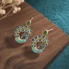 Boucles d'oreilles en peluche nationale mode rétrostéré émail artisanat paacock nature naturel chalcédoine agate oreilles oreille une pièce gratuite