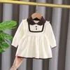 Зимняя мода детское вязаное платье для девочек в стиле принцессы, кукольный воротник, платье-свитер с длинными рукавами, детская праздничная одежда для малышей 231225