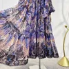 Casual jurken 2023 herfst topkwaliteit paarse bloemenprint midi-lengte jurk dames