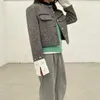 Cappotti a quadri a bottone in metallo HDSPQ per donne in stile coreano con giacca da donna a corto a tasche a maniche lunghe femminile 231222