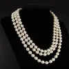 Jacqueline Kennedy First Lady Triple Strand Real White Pearl Necklace 17-19 323e