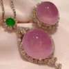 Graine de glace naturelle Jade calcédoine couleur violette grands ensembles de bijoux romantique et créatif doux mariage fiançailles 14 carats or jaune collier bague