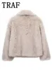 Traf Faux Furthe Cotted Cothets for Women Coats gruba ciepła miękka kurtka Kobieta Kobieta z długim rękawem swobodny płaszcz zimowy w odzieży wierzchniej 231225