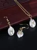 Real Pearl Paled 26 Alphabet Letter Charm White CZ Crystal Gold Pendant Choker Halsband Drop Earring Smycken Set Wedding Present Earr3526201