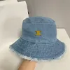 Denim Bucket Hat Women Designer Ribbed Solid Wide Brim Chapeaux de mode extérieurs Caps de mode