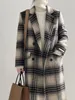 Retro ull dubbelsidig ullrock, kvinnors brittiska stil långa rutiga päls