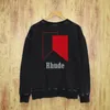 Rhude Graphic Crewneck Sweatshirt سترة طويلة الأكمام رجال الشارع غير الرسمي للقطن الأسود الهيب هوب الطقوس غير الرسمية بحجم S-XXL