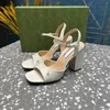 Högklackad designer Strappy Sandals Block Heel Luxury Lady Dress Classics Fashion Dinner Party Club Women Heels