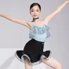 STAGE Wear Girls Latin Dance Costume rose BodySuit bleu jupe de performance professionnelle Summer Summer Chacha Rumba Dancing Clothes DL10933