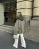 겨울 가을 여성 패치 워크 재킷 패션 패션 오버 사이즈 O 목 긴 소매 연한 녹색 모직 코트 캐주얼 세련된 여성 스트리트웨어 231225
