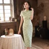 Ethnische Kleidung Kurzarm Kurzarm Qipao Elegante chinesische Kleider Frau Cheongsams Vestido Sommer Vintage Bankettkleid mit Knopf