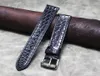 Bands de montre Blue et noir Fabriqué à la main de haute qualité American Alligator En cuir 18 mm 19 mm 21 mm 22 mm Bandle de boucle papillon