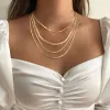 Ormhalsband mengolden färg platt 14k gula guldhalsband lager enkel fisken länk choker män kvinnor smycken 28 cm - 55 cm designer lyxig original