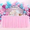 14FT8FT Blue Pink Tulle Table Skirt Baby Shower LED Tablecloth for Rectangle Tables Birthday Party Cake Sweet Decorations 231225