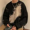 Men's Sweaters American Retro Hole Ripped Pin Fashion Couple Tie-dye High Street Niche Sweater Pullovers Men Tops Male Clothes