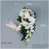 Flores decorativas Guirnaldas Cascada Seda Rosa Ramo de boda para damas de honor Ramos de novia Blanco Artificial Mariage Suministros H Dh3Zb