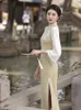 Abbigliamento etnico tradizionale collare mandarino con perline Nappina a sette punti in pelle scamosciata Qipao Women Cheongsam Abito cinese retrò Hanfu Vestido