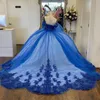 Blauw Glanzend Quinceanera Jurk Zoete Kralen Applicaties Kant 16 Jaar Oud Meisje Prinses Verjaardagsfeestje Bal Jurk 2024