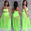 Werkjurken Echoine strapless crop top pure mesh doorzichtige geplooide lange rok tweedelige set strandvakantie vakantie zomer bijpassende