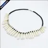 Real Wolf Tooth Fangs Canine Pendant Chain Black Glass Beaded Strand Choker Chunky Statement Bib Necklace Amulet Tribal Jewelry 20256Z