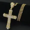 18K vergulde roestvrijstalen Cubaanse ketting Water Diamond Retro Cutout Cross Pendant Necklace309s