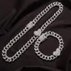 Ketten 2pc Set Rapper Voller schweres Herz geformtes kubanisches Link Armband Iceled Frauen für Männer Halsketten Kette Kette Pave Luxus HipHop Jewel295y