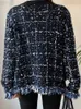UCXQ Vintage glands bavures Patchwork couleur contrastée col en v simple boutonnage Tweed veste automne décontracté manteau ample 23A2383 231225