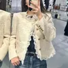 Women's Jackets 2023 Fall Winter Women Full Sleeve Lace Spliced Metal Button Pockets Hook Flower Hollow Bawics Short Jacket Casual Outerwear