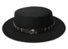 LUCKYLIANJI Women Men Vintage 100 Wool Wide Brim Top Cap Pork Pie Porkpie Bowler Hat Skull Bead Leather Band 57cmAdjust Y20017770309