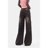 Женские черные джинсы, потертая однотонная уличная одежда, американские широкие брюки с завышенной талией, модные зимние ретро брюки 231225