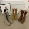 Botas populares de celebridades da Internet, estilo de celebridade simples e elegante, versátil alto salto macio de couro redondo de ponta grossa botas de comprimento 230830