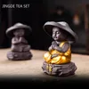 Criativo roxo areia chá vazando chá pet decoração roxo argila conjunto de chá acessórios escritório desktop pequeno monge zen ornamento 231225
