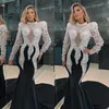 Mermaid Satin Heavy Pearls Prom Dresses 2024 for Black Girls High Neck Long Sleeves Plus Size Formal Evening Ocn Gowns