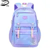 Fengdong elementary school bags for girls korean style cute book bag children waterproof school backpack purple bag for kids 231222