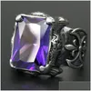 Anéis de banda 3pcs lote novo design enorme reno roxo anel de pedra 316l aço inoxidável jóias de jóias de jóias fria ring243d entrega de gota otah3