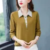 Spring Summer Tee Shirt Women's Clothing Long Sleeve Loose Turn down Collar Striped Button Patchwork Elegant Fashion Casual Tops 231222