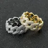 Cluster anneaux hip-hop zircon chain cubain ring cuivre micro-alimentaire électroplate de la personnalité de la personnalité d'or réelle hommes 10 mm2780