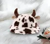 Berets Autumn Winter Warm Bucket Hat Women Kawaii Milk Cow Pattern 3d Horn Fisherman Plush Faux Fur Velvet Panama Wool CapsBerets9828510