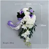 Flores decorativas Guirnaldas Cascada Seda Rosa Ramo de boda para damas de honor Ramos de novia Blanco Artificial Mariage Suministros H Dh3Zb