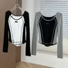 Designer Femmes T-shirt Nouvelle Mode Casual Tops Scoop Cou À Manches Longues Couleur Contraste Slim-fit Chemises De Base