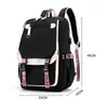 Duże torby szkolne dla nastoletnich dziewcząt USB Port Port Canvas School Student Book Bag Fashion Black Pink Teen School Plecak 231225